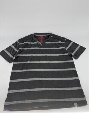 Denim & Rivets Mens Large Gray Striped Henley T Shirt Short Sleeve Casual Tee